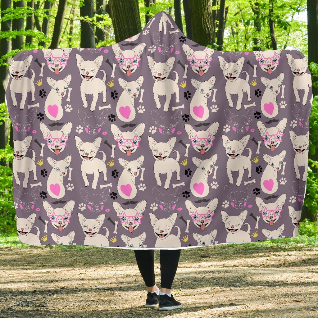 Chihuahua Print Pattern Hooded Blanket-grizzshop