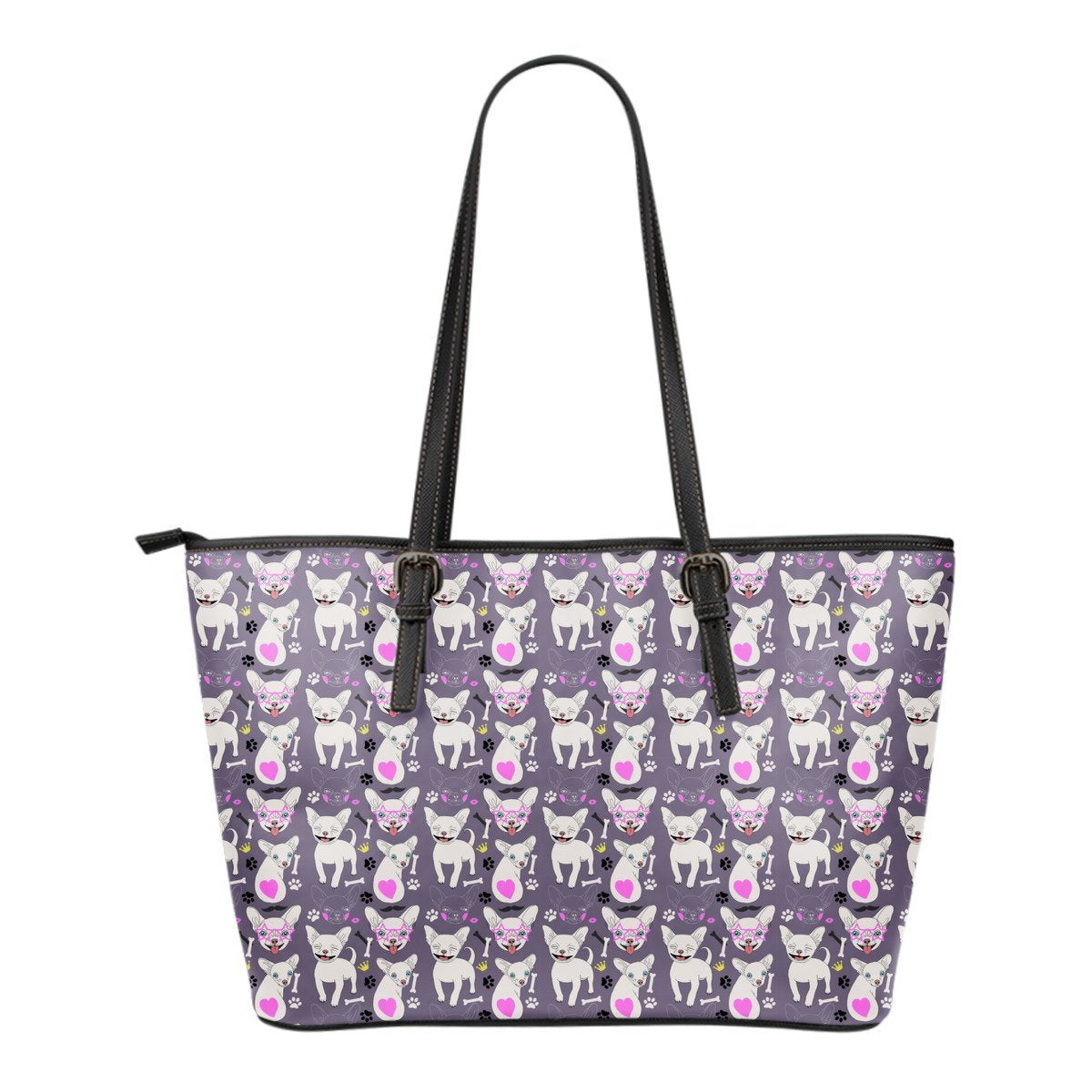 Chihuahua Print Pattern Leather Tote Bag-grizzshop