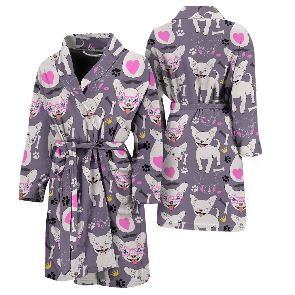 Chihuahua Print Pattern Men Long Robe-grizzshop