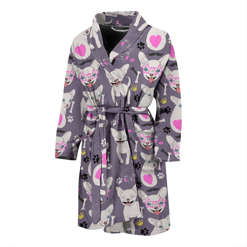 Chihuahua Print Pattern Men Long Robe-grizzshop