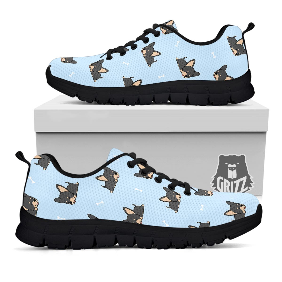 Chihuahua Sleeping Print Pattern Black Sneaker-grizzshop