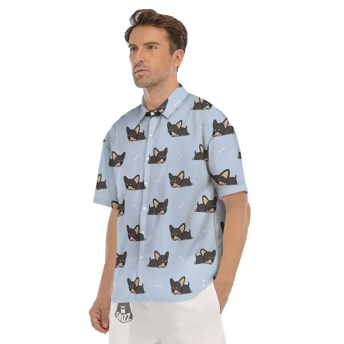 Chihuahua Sleeping Print Pattern Men's Short Sleeve Shirts-grizzshop