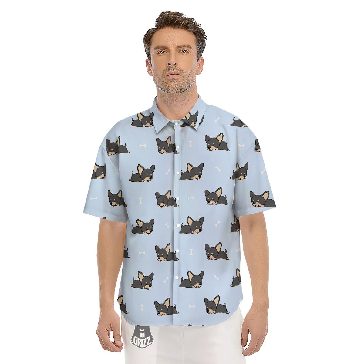 Chihuahua Sleeping Print Pattern Men's Short Sleeve Shirts-grizzshop