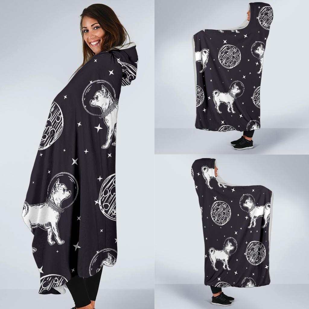 Chihuahua Space Pattern Print Hooded Blanket-grizzshop