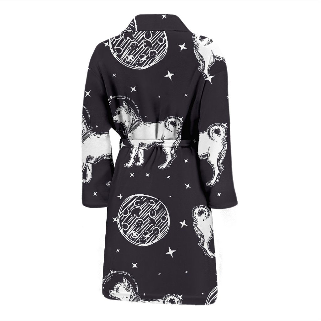 Chihuahua Space Pattern Print Men Long Robe-grizzshop