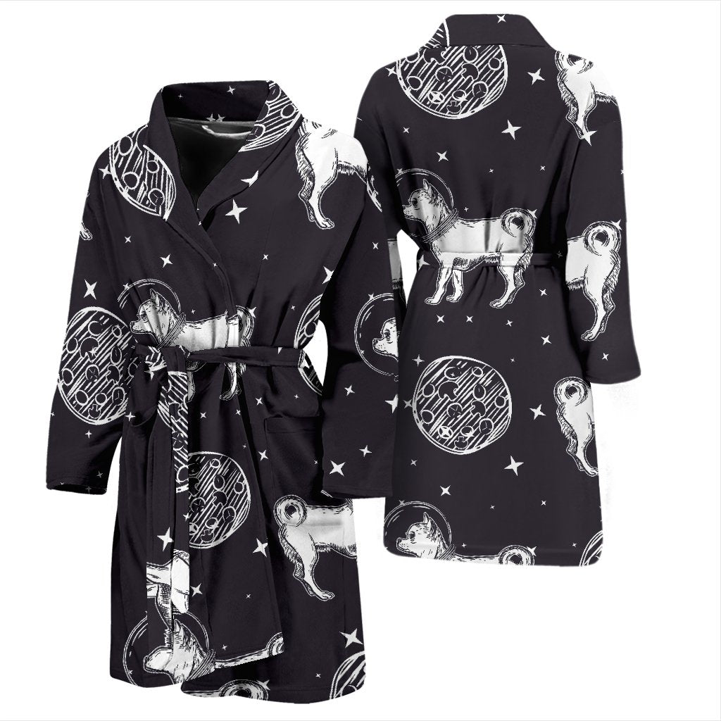 Chihuahua Space Pattern Print Men Long Robe-grizzshop