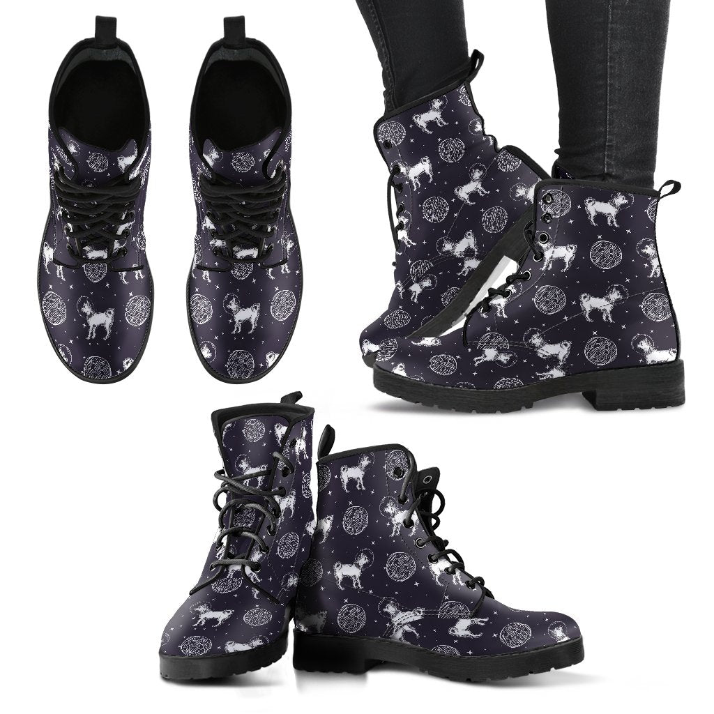 Chihuahua Space Pattern Print Men Women Leather Boots-grizzshop
