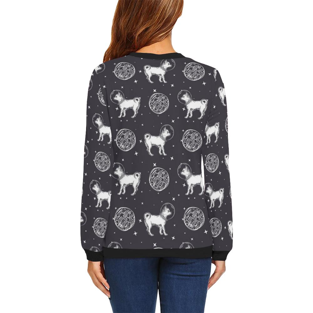 Chihuahua Space Pattern Print Women Crewneck Sweatshirt-grizzshop