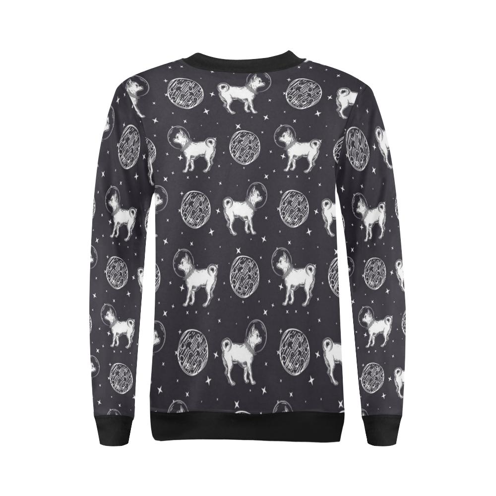 Chihuahua Space Pattern Print Women Crewneck Sweatshirt-grizzshop