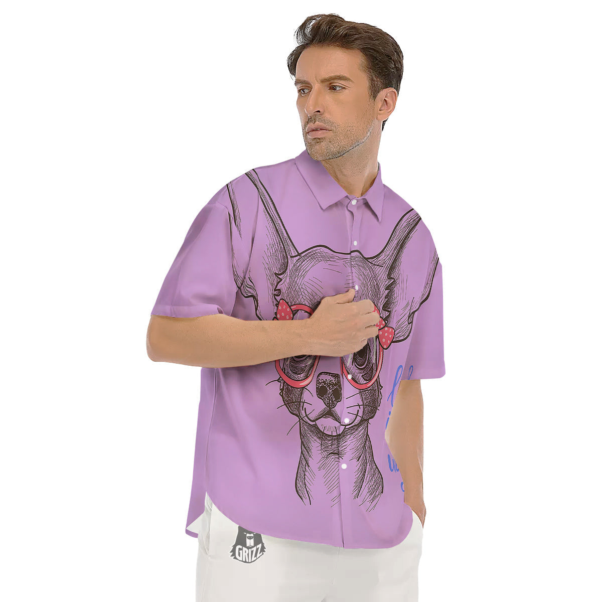 Chihuahua With Glasses Cute Print Men's Short Sleeve Shirts-grizzshop