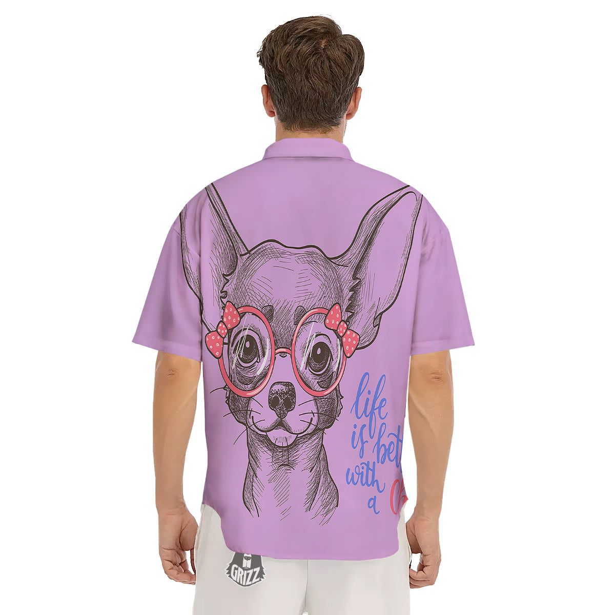 Chihuahua With Glasses Cute Print Men's Short Sleeve Shirts-grizzshop