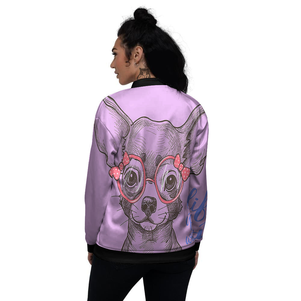 Chihuahua With Glasses Cute Print Women's Bomber Jacket-grizzshop