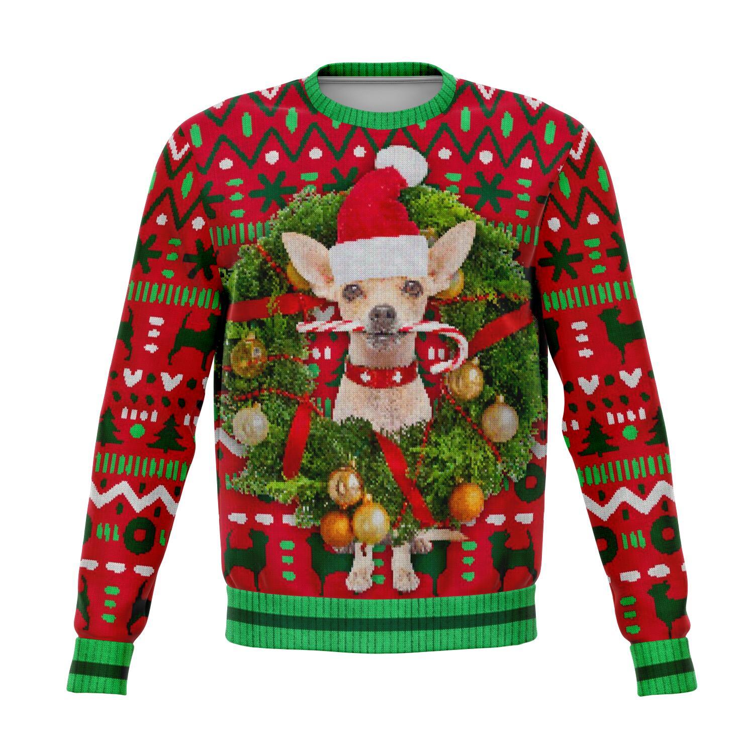 Chihuahua With Wreath Christmas Ugly Sweater-grizzshop