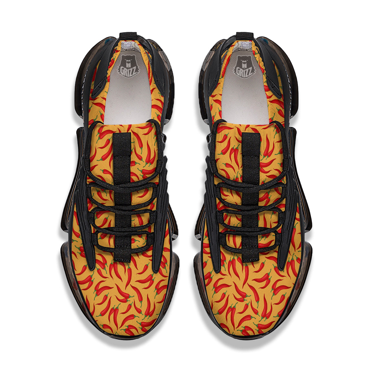 Chili Pepper And Orange Print Pattern Black Gym Shoes-grizzshop