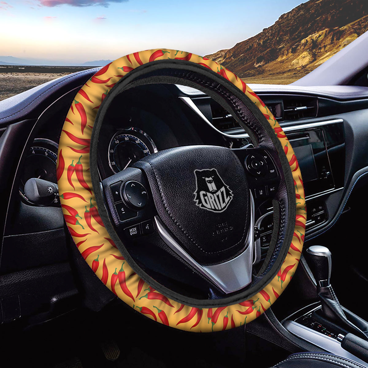 Chili Pepper And Orange Print Pattern Car Steering Wheel Cover-grizzshop