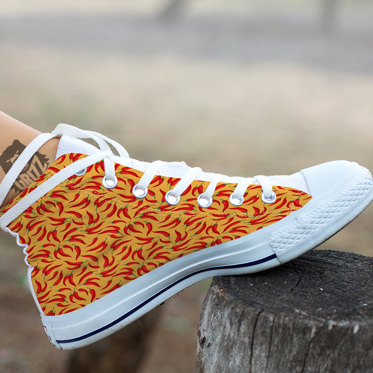 Chili Pepper And Orange Print Pattern White High Top Shoes-grizzshop