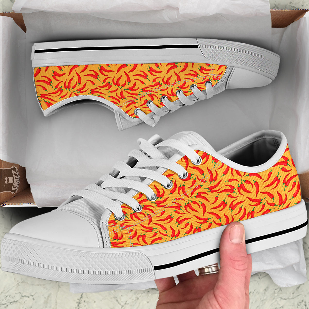 Chili Pepper And Orange Print Pattern White Low Top Shoes-grizzshop