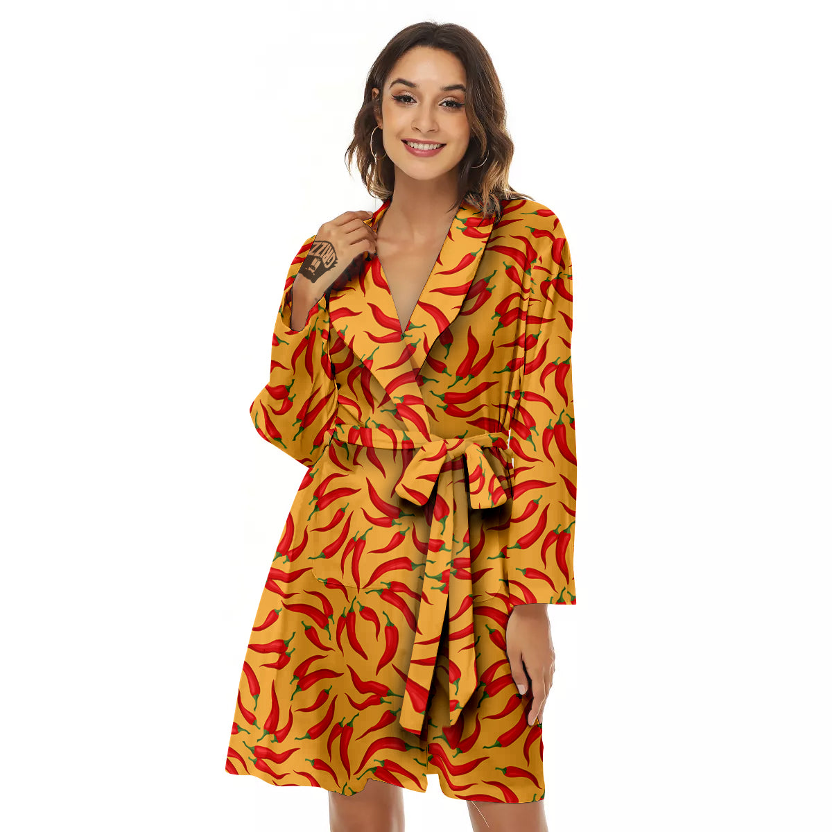 Chili Pepper And Orange Print Pattern Women's Robe-grizzshop