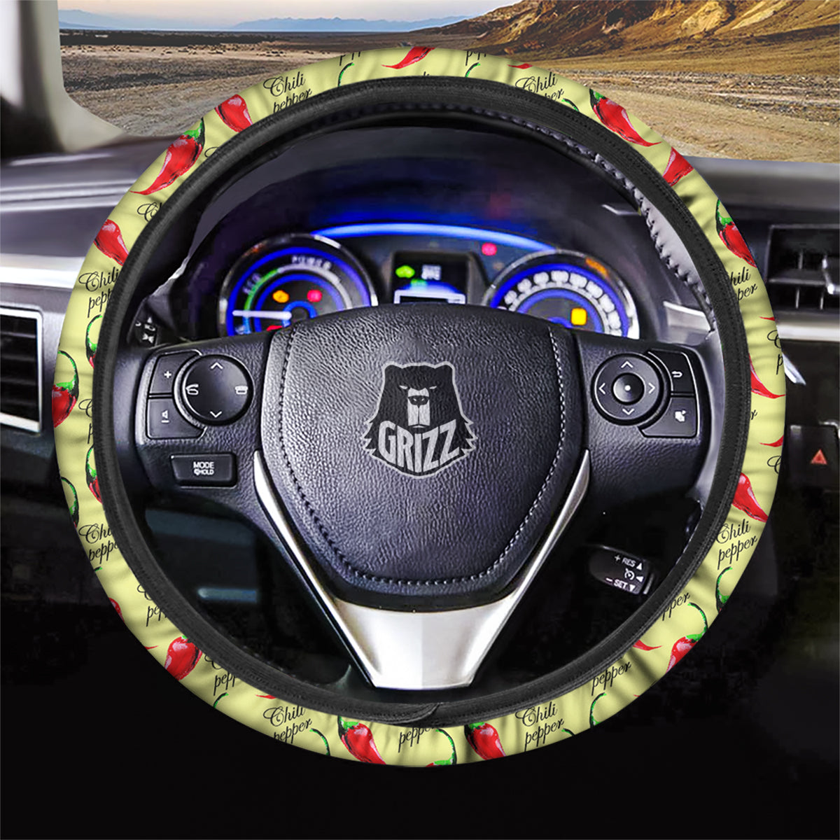 Chili Pepper Vintage Print Pattern Car Steering Wheel Cover-grizzshop