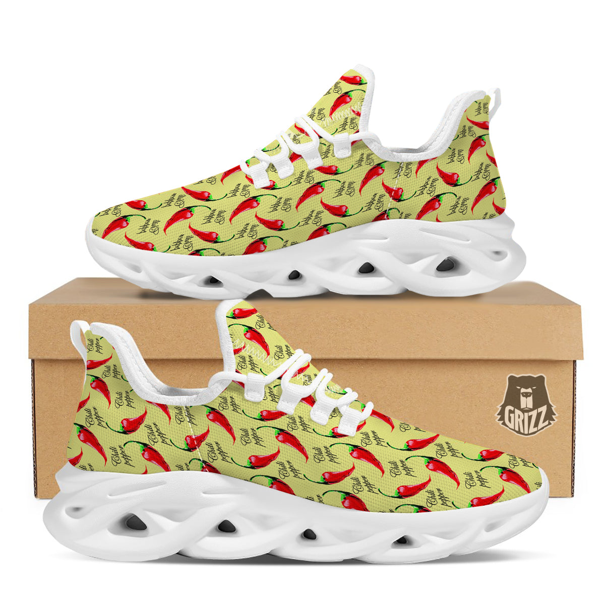 Chili Pepper Vintage Print Pattern White Running Shoes-grizzshop