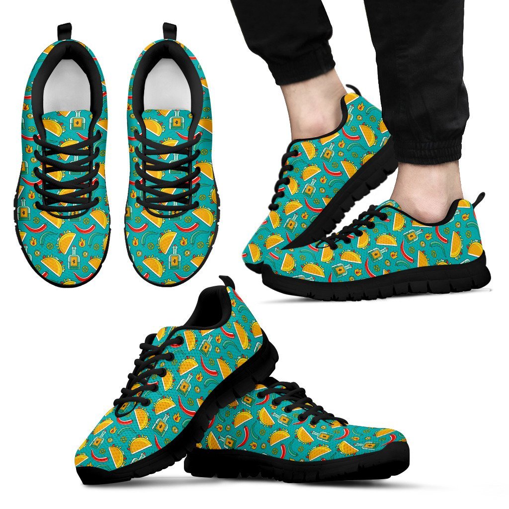 Chilli Taco Pattern Print Black Sneaker Shoes For Men Women-grizzshop