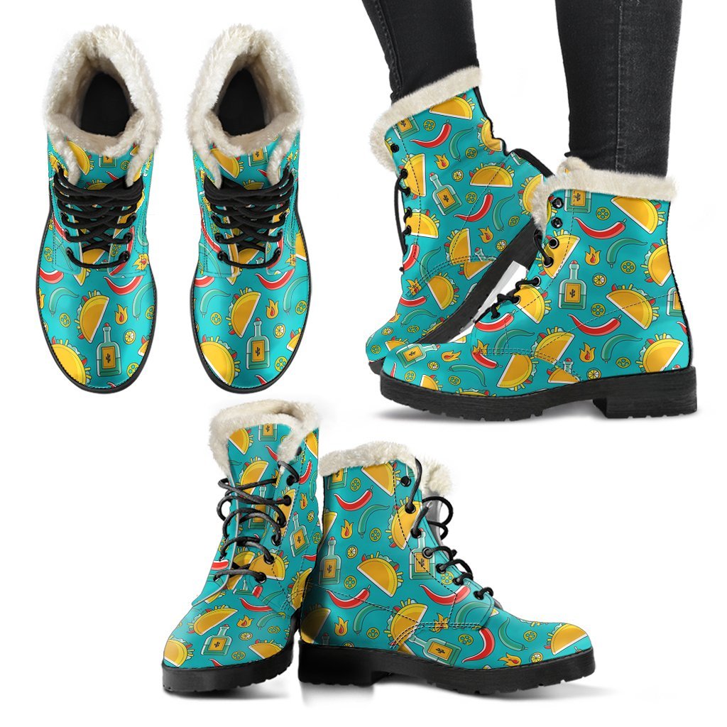Chilli Taco Pattern Print Comfy Winter Boots-grizzshop