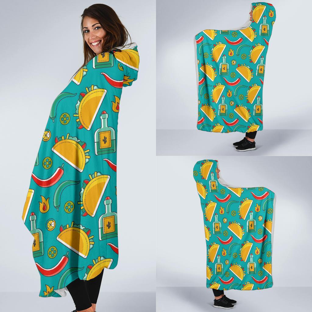 Chilli Taco Pattern Print Hooded Blanket-grizzshop