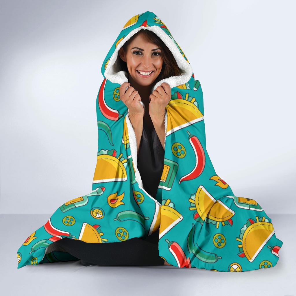 Chilli Taco Pattern Print Hooded Blanket-grizzshop