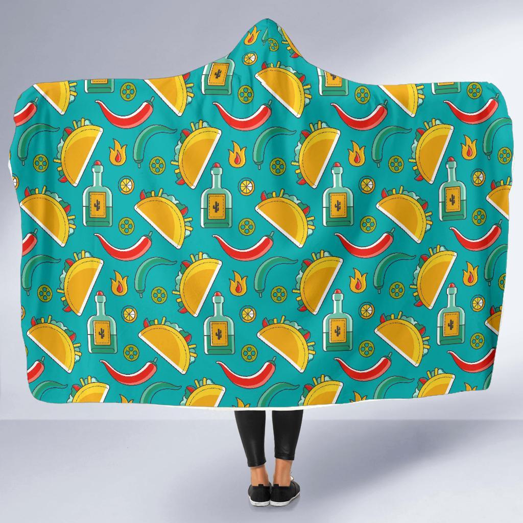 Chilli Taco Pattern Print Hooded Blanket-grizzshop