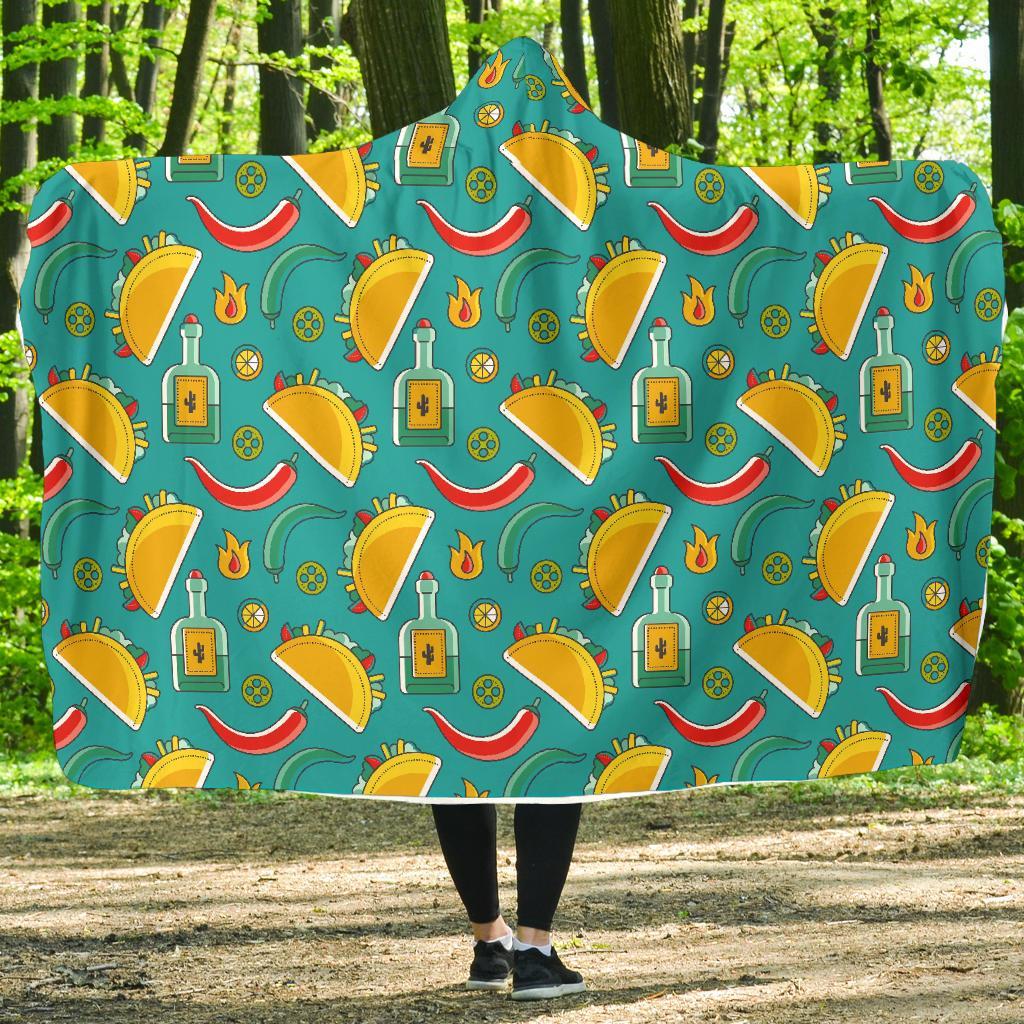 Chilli Taco Pattern Print Hooded Blanket-grizzshop