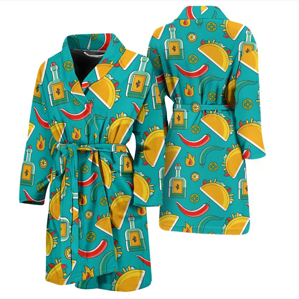 Chilli Taco Pattern Print Men Long Robe-grizzshop