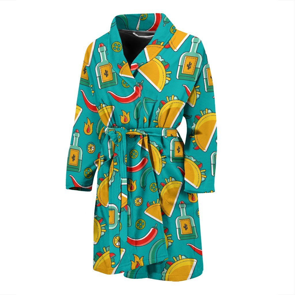 Chilli Taco Pattern Print Men Long Robe-grizzshop