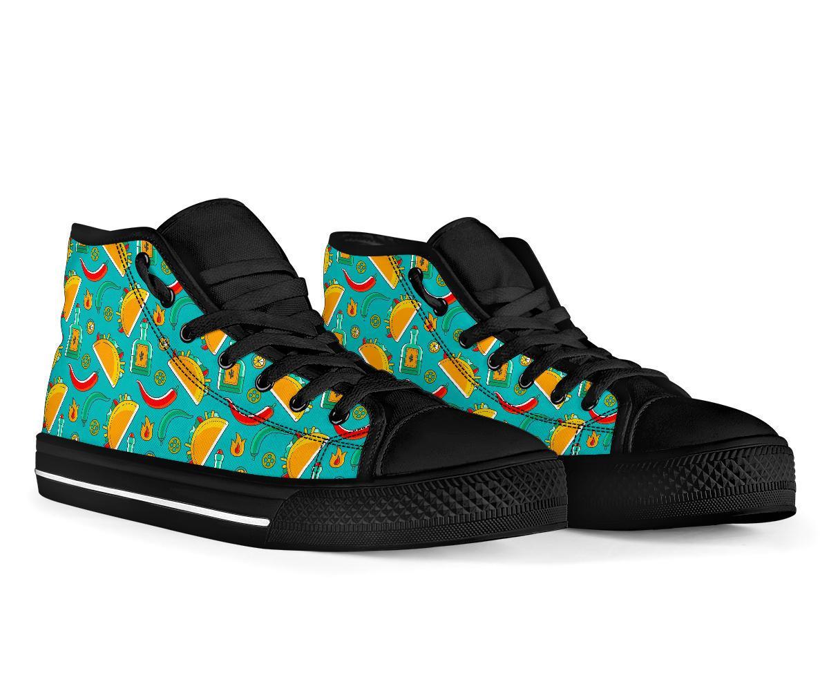 Chilli Taco Pattern Print Men Women's High Top Shoes-grizzshop