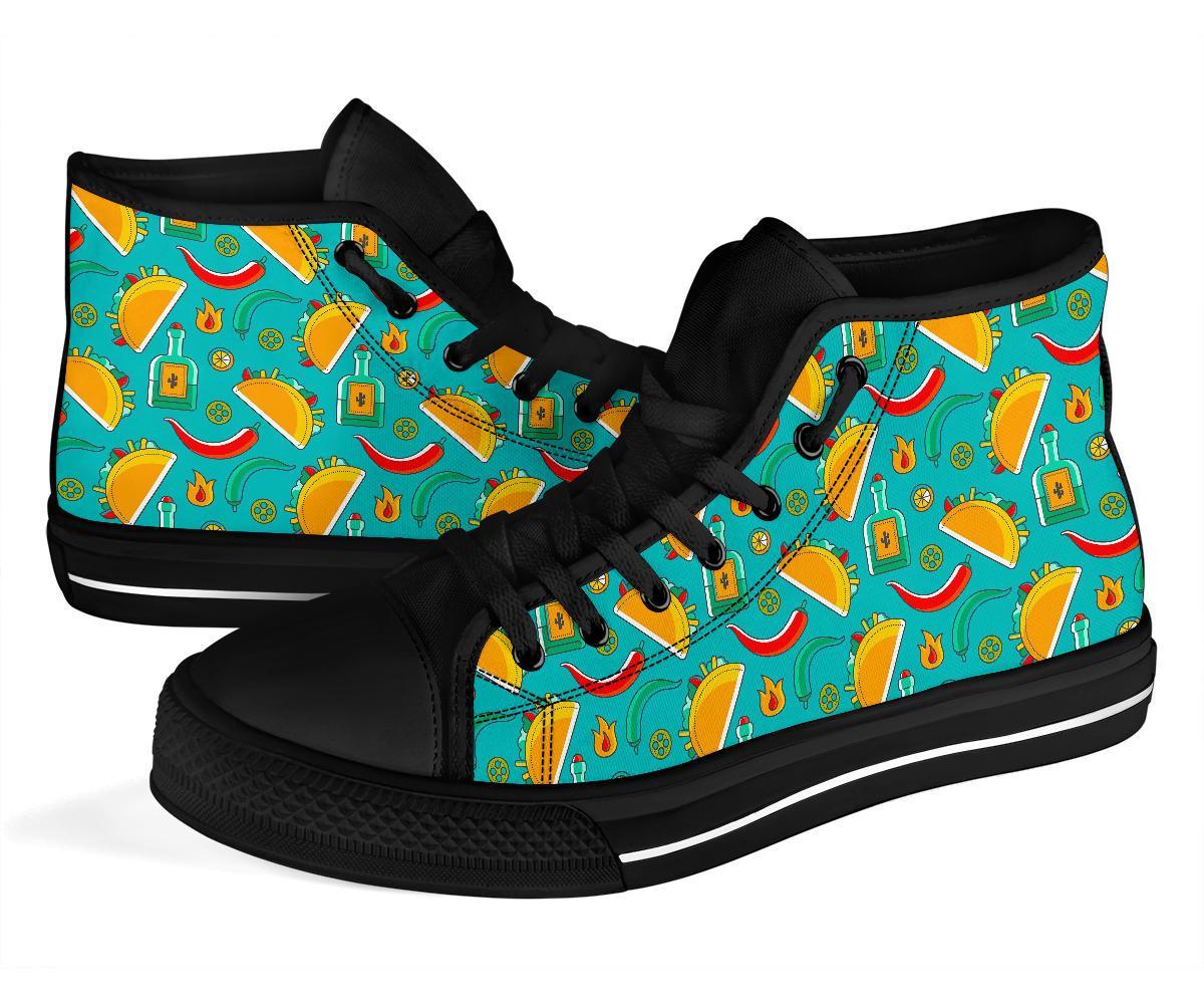 Chilli Taco Pattern Print Men Women's High Top Shoes-grizzshop