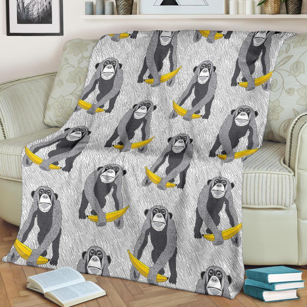 Chimp Monkey Banana Pattern Print Blanket-grizzshop
