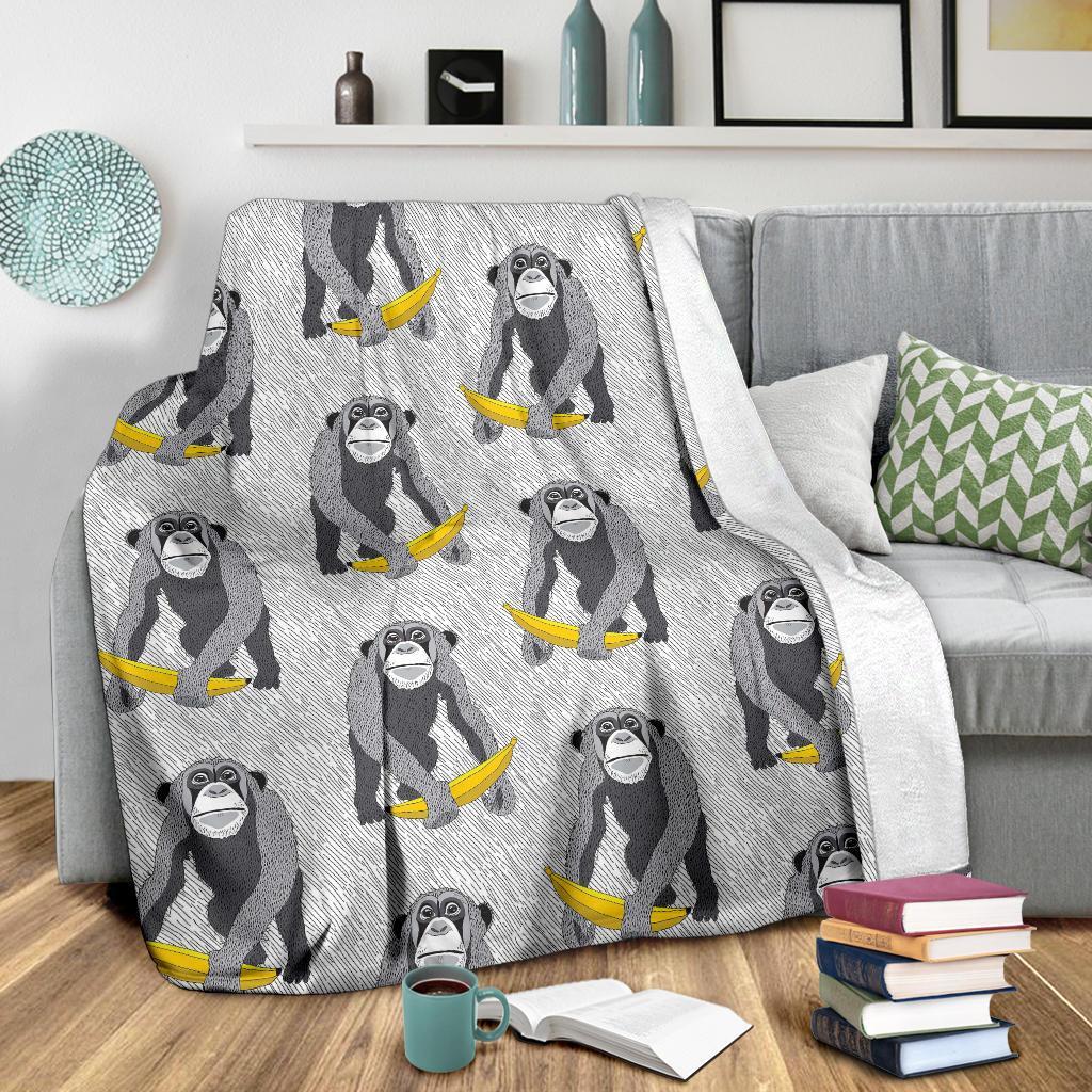 Chimp Monkey Banana Pattern Print Blanket-grizzshop