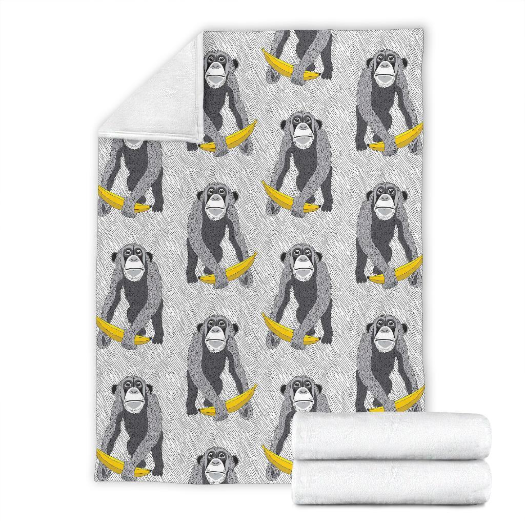 Chimp Monkey Banana Pattern Print Blanket-grizzshop