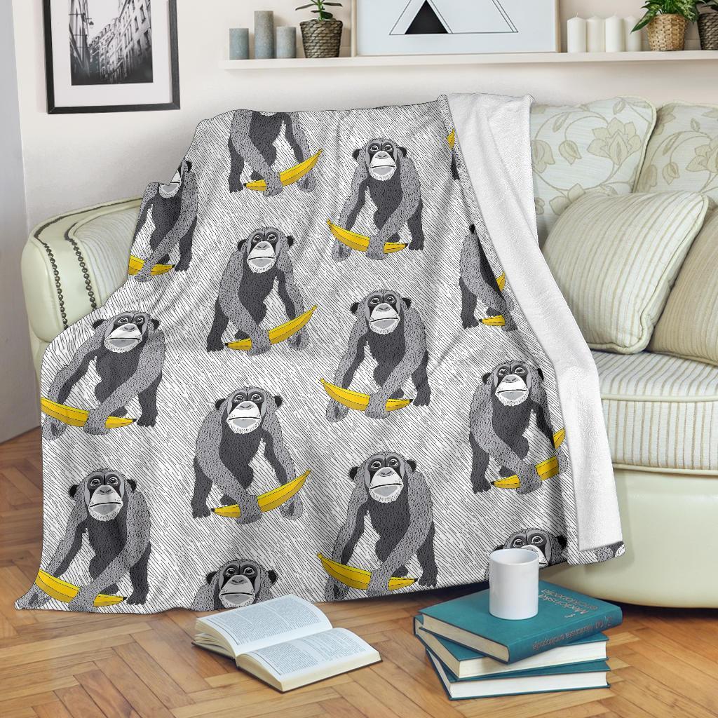 Chimp Monkey Banana Pattern Print Blanket-grizzshop