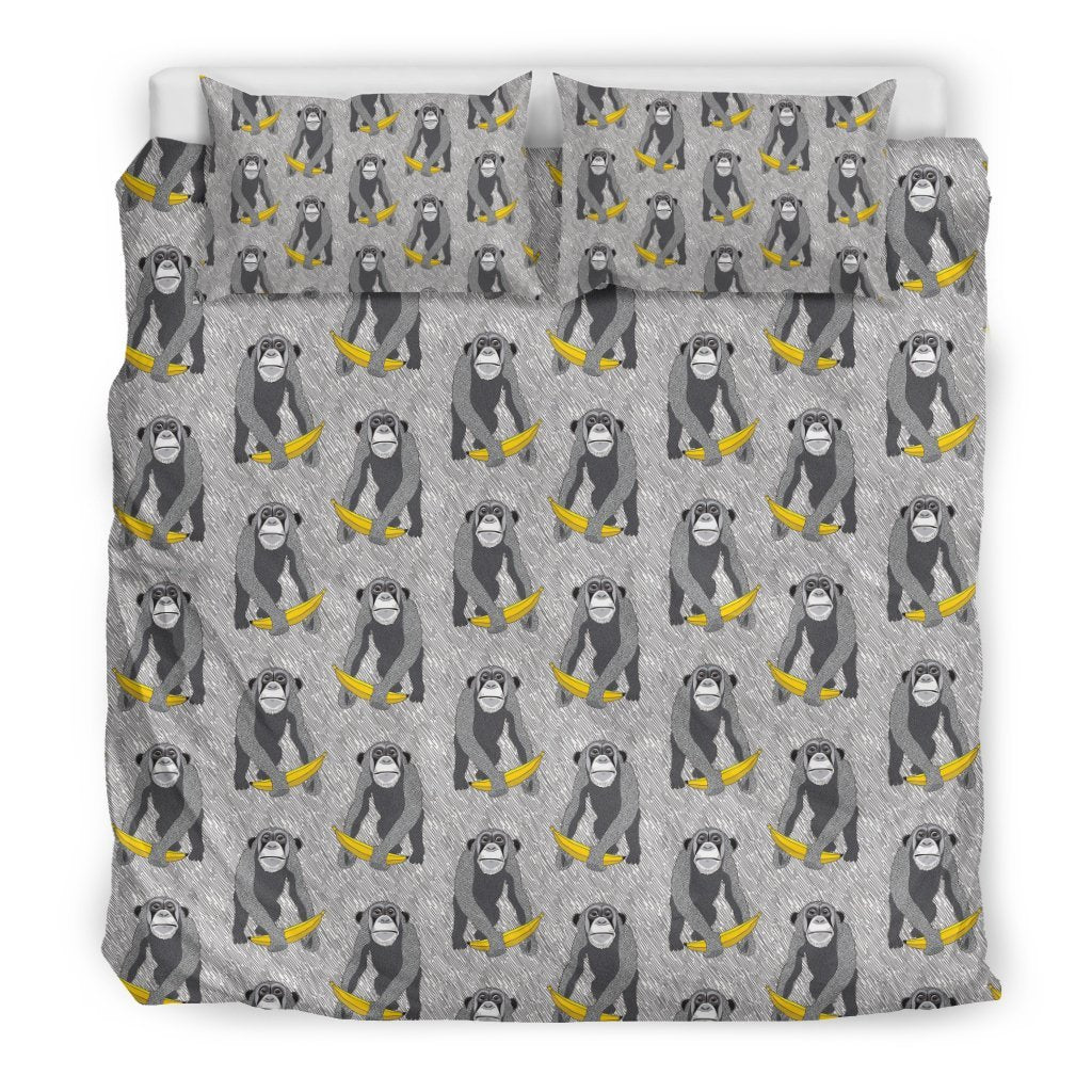 Chimp Monkey Banana Pattern Print Duvet Cover Bedding Set-grizzshop
