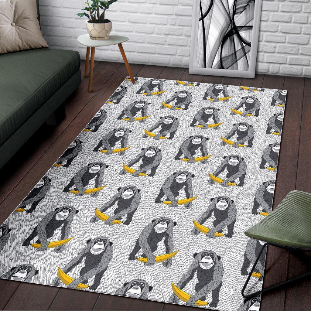 Chimp Monkey Banana Pattern Print Floor Mat-grizzshop