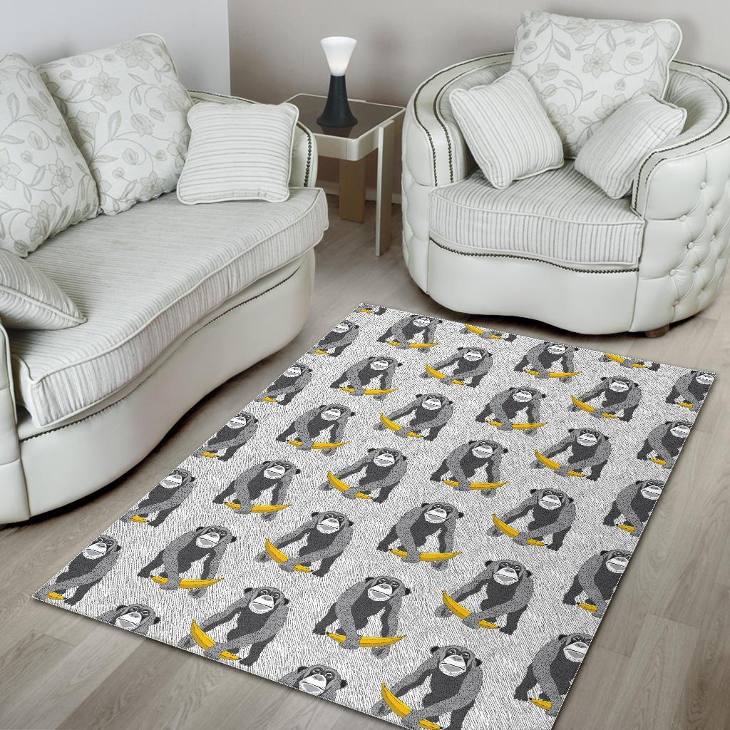 Chimp Monkey Banana Pattern Print Floor Mat-grizzshop