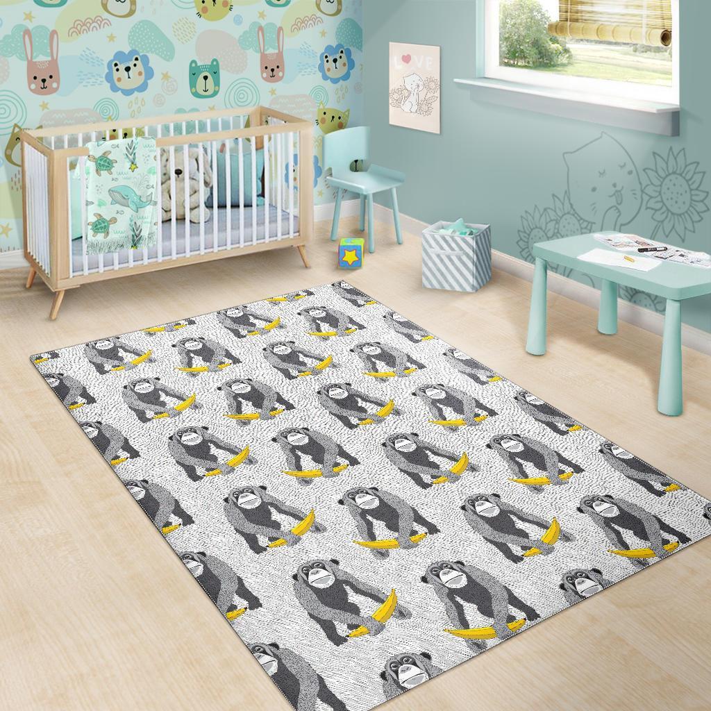 Chimp Monkey Banana Pattern Print Floor Mat-grizzshop