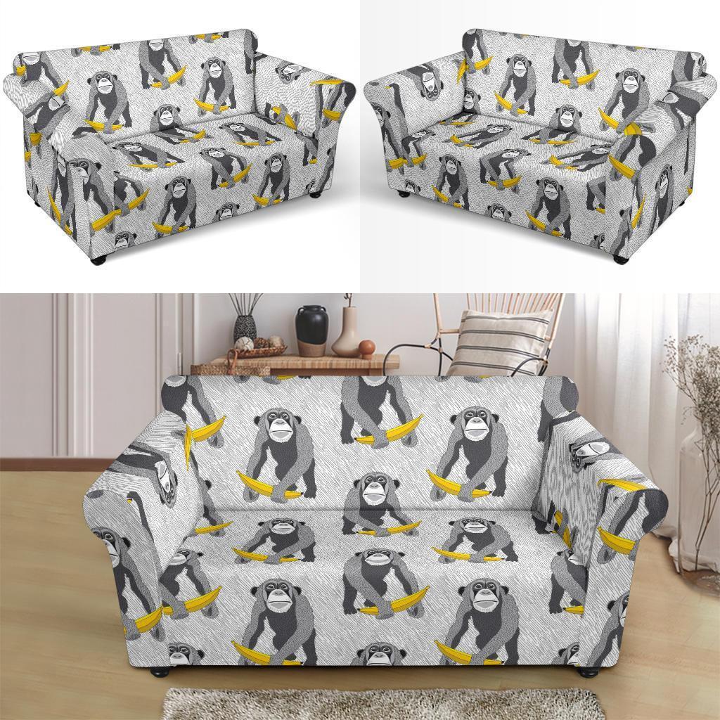 Chimp Monkey Banana Pattern Print Loveseat Cover-grizzshop