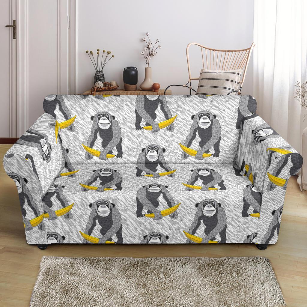 Chimp Monkey Banana Pattern Print Loveseat Cover-grizzshop