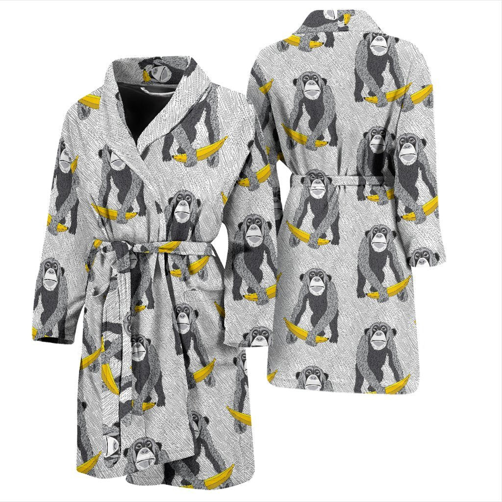 Chimp Monkey Banana Pattern Print Men Long Robe-grizzshop