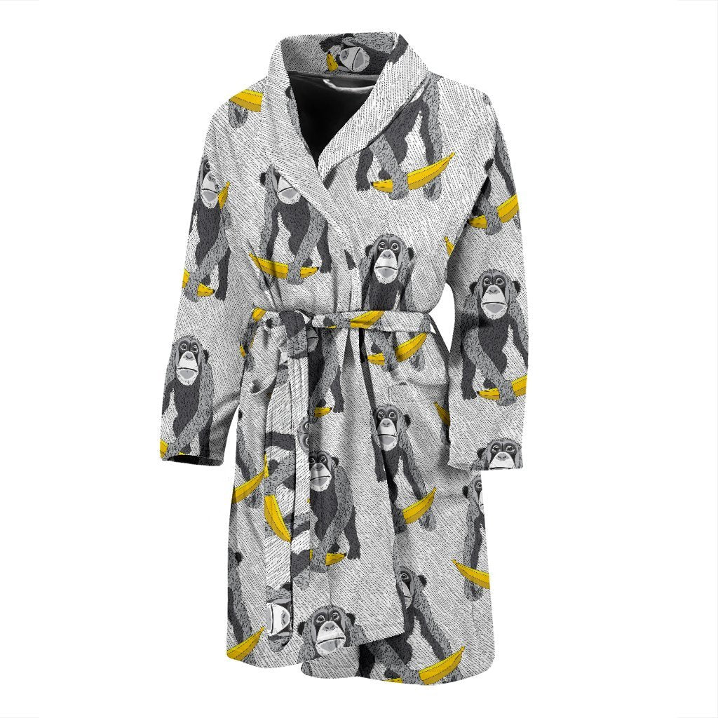 Chimp Monkey Banana Pattern Print Men Long Robe-grizzshop