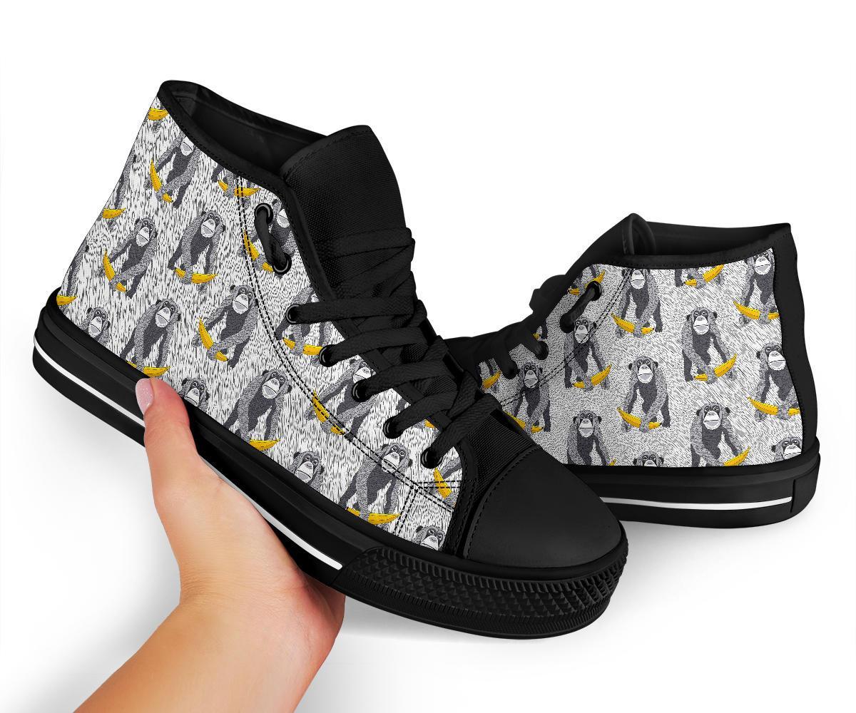 Chimp Monkey Banana Pattern Print Men Women's High Top Shoes-grizzshop