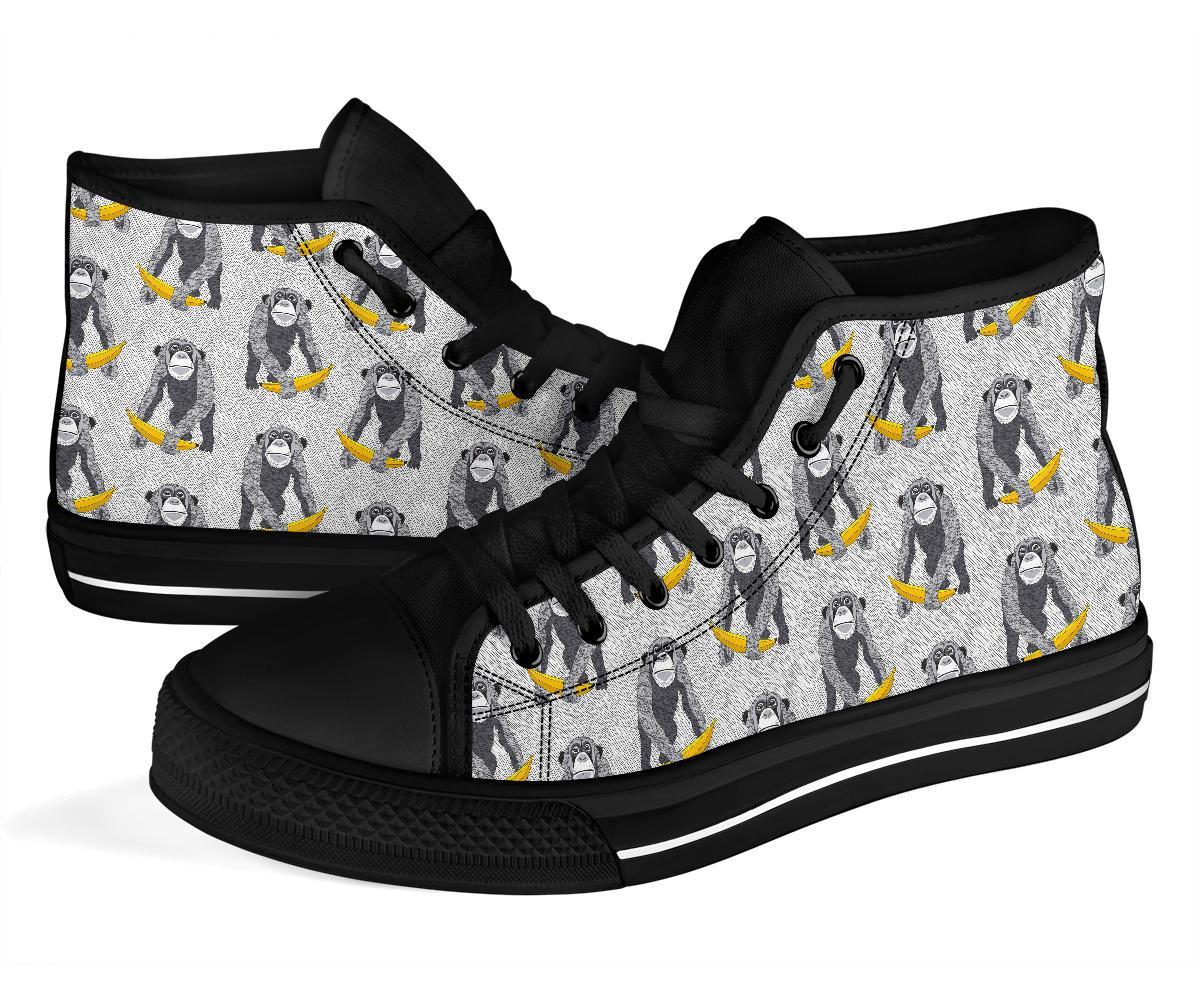 Chimp Monkey Banana Pattern Print Men Women's High Top Shoes-grizzshop