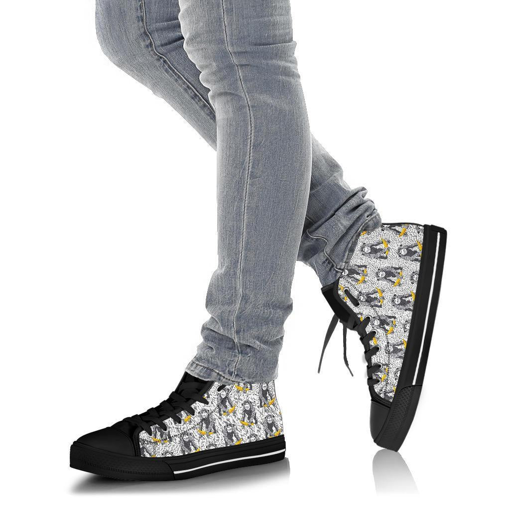 Chimp Monkey Banana Pattern Print Men Women's High Top Shoes-grizzshop