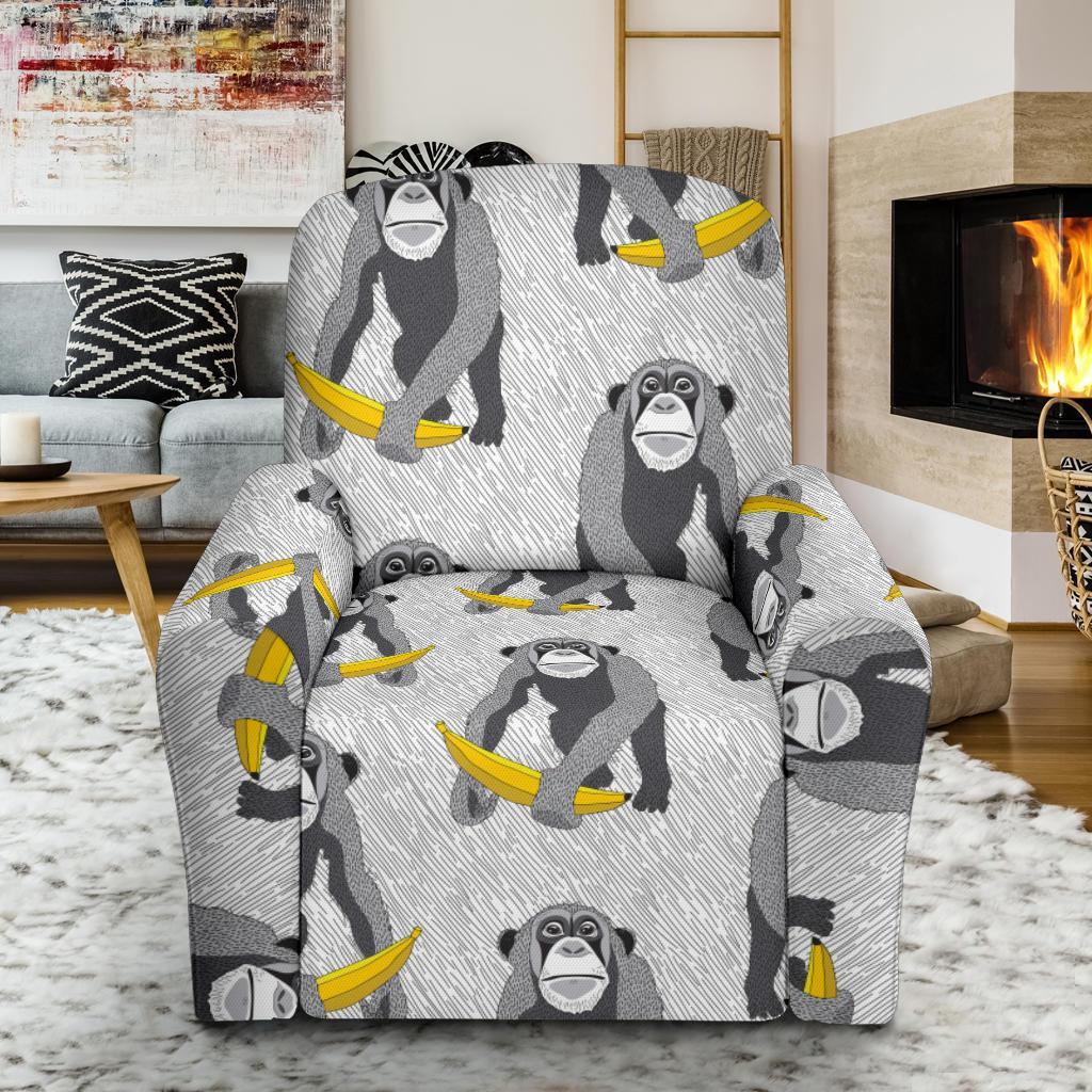 Chimp Monkey Banana Pattern Print Recliner Cover-grizzshop